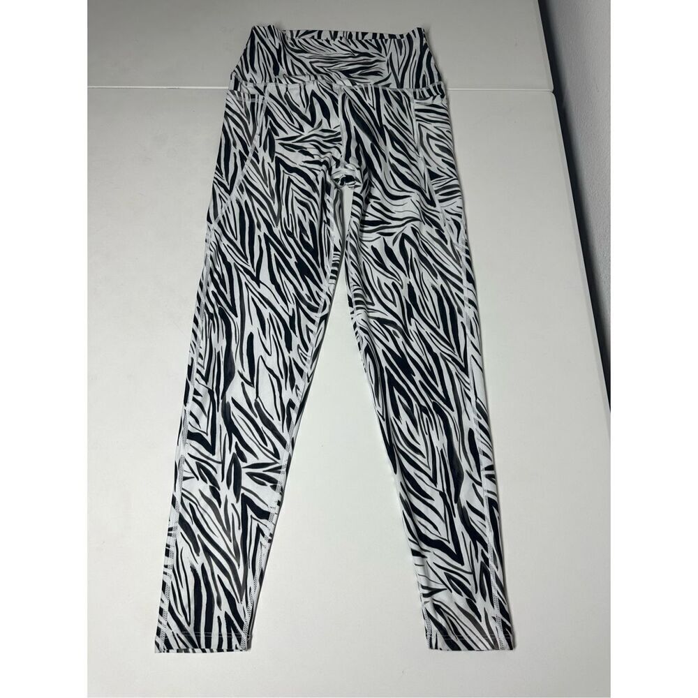 Sage Collective Womens Leggings Size Small Black White Zebra Full Length Pull On